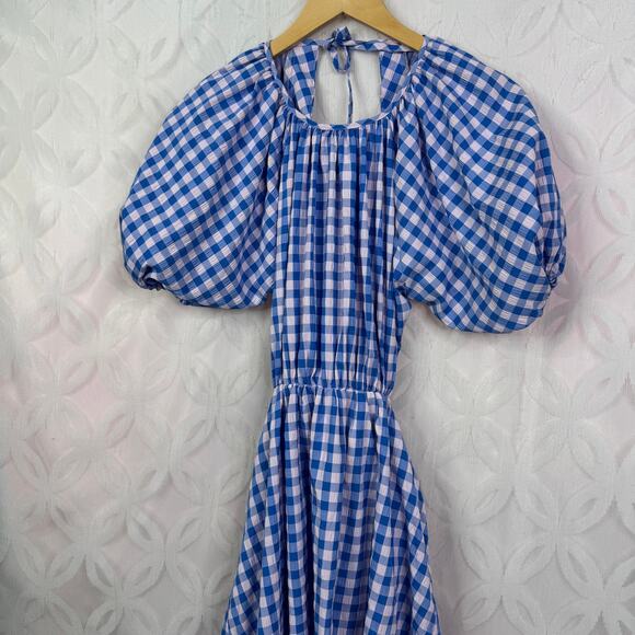 NASTYGAL Gingham Puff Sleeve Open Back Mini Dress Scrunchie Size US 6 NWT - Picture 5 of 10